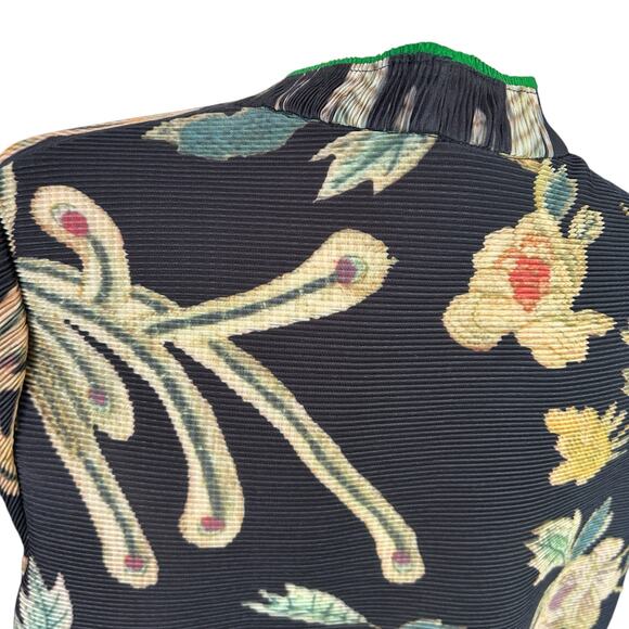 HMYT He Mei Ya Te Top Large Black Floral Orient Pleated Glam Elegant Chic Unique - Picture 6 of 12